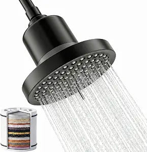 360 Degree Rotated Black Shower Head  Filter COMBO ! Anti - Chlorine Hard Water Filtered Shower Heads 6 Inch- 7 Sprays High Pressure Showerheads with 25 Stage Filtration for Adult and Baby
