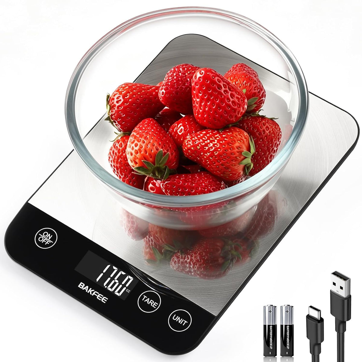 Food Scale, 33lb Kitchen Scale, 1g Precision, USB-C Charging, Black