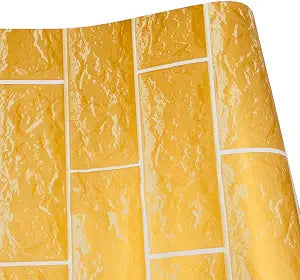 29.5 feet Roll Gold Bricks Shelf Liner Self-Adhesive Wallpaper Yellow Drawer Cover Paper Wall Furniture Protect Film (L-354.3x17.7 Inch)