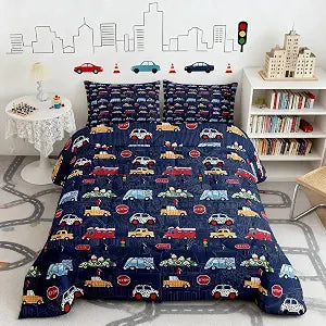 Feelyou Cartoon Car Kids Comforter Set Queen Size for Kids Boys Girls