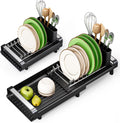 TOOLF Small Dish Drying Rack, Expandable and Space-Saving, Matte Black