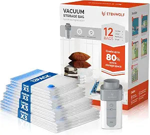 ETENWOLF 12 Combo Vacuum Storage Bags for Travel with Wireless Pump