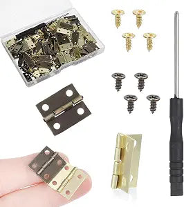 Yuanchu 60 Sets Small Hinges with Screws, 0.6 Inch 270 Folding Iron Hinge