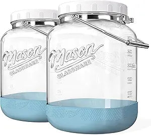 2 Pack Wide Mouth Mason Jars, 1 Gallon Glass Jar With Airtight Lid