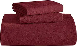 Superior Aspen Cotton Blend 3 Piece Bedspread Set, Oversized Bedspread, 2 Pillow Shams, Medium Weight Blanket, Home Bed Decor, Floral Scalloped, Matelasse Coverlet, Bedding Essential, Full, Burgundy