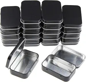 Goodma Rectangular Metal Empty Hinged Tins Containers, Black, 20 Pieces