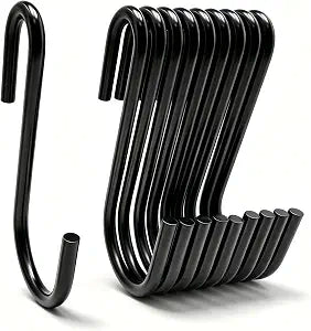 S Hooks for Hanging, Heavy Duty Black Steel S Hooks, 30 Pack, 2.4"