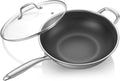 12.5-Inch Hybrid Stainless Steel Wok Pan with Lid, Laser-Textured Nonstick Stir Fry Pan, PFOA-Free, Induction Compatible, Oven & Dishwasher Safe for All Cooktops