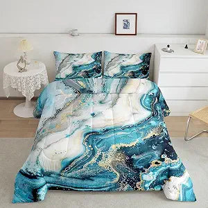 Feelyou Blue Marble Comforter Twin Size, Modern Marble Aesthetic Comforter Set for Kids Toddler Retro Artwork Design Bedding Set Abstract Marble Duvet Set Bed Set 2Pcs