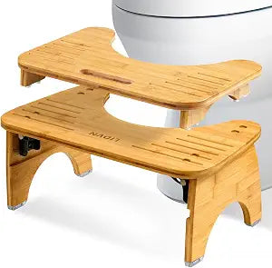Double-Layer Bamboo Toilet Stool for Adults and Kids, Foldable Poop Stool