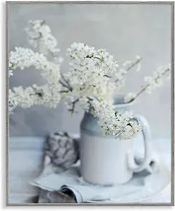 White Blossom Country Mug Florals, 16 x 20 Inch Framed Gicle Print