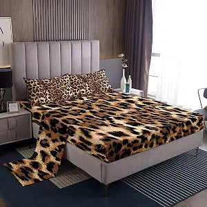 Erosebridal Black Brown Leopard Print Bed Sheets Twin | Cheetah Print Sheet Set Africa Animal Wildlife Sheets with Deep Pocket Farmhouse Wild Animal Flat Fitted Sheet,3 Piece with 1 Pillowcase