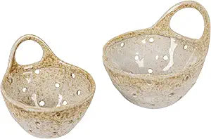 Creative Co-Op Stoneware Colanders with Handles, Set of 2