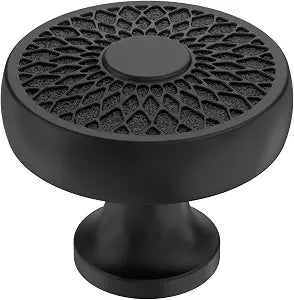Alzassbg 1-1/4" Matte Black Round Cabinet Knobs 10 Pack, AL0001MB