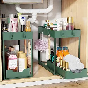 Simple Trending Under Sink Organizer 2 Pack, with Sliding Drawer, Green
