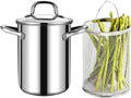 Asparagus Pot, Asparagus Steamer Stainless Steel Steamer Cooker 4L Pasta Pot with Strainer Pasta Cooker for Spaghetti, Oil Deep Fry Pan for French Fries
