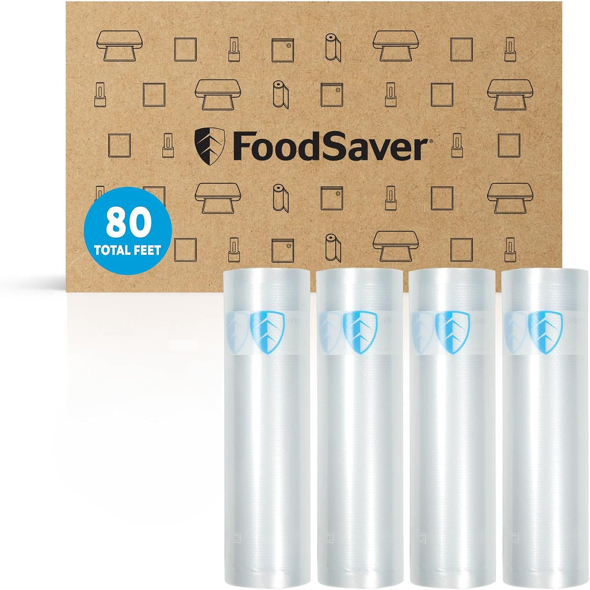 FoodSaver Vacuum Sealer Rolls, 4 Pack 8" x 20' Rolls (80 Total Feet), BPA-Free Custom Size Freezer Bags for Food Storage, Sous Vide, and Meal Prep