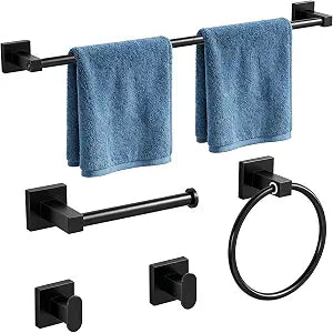 5 Pieces Bathroom Hardware Accessories Set, Towel Bar Set, Matte Black