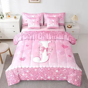 Feelyou Pink Bowknot Comforter Set with Sheets 7 Piece Twin Size