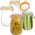 DANALLAN Wide Mouth Mason Jars, 4Pcs 32 oz Glass Jars with Airtight Lid Large Mason Canning Jars Clear Storage Canister Jars with Measurement Marks for Canning Flour Jam Jelly Coffee Sugar Beans