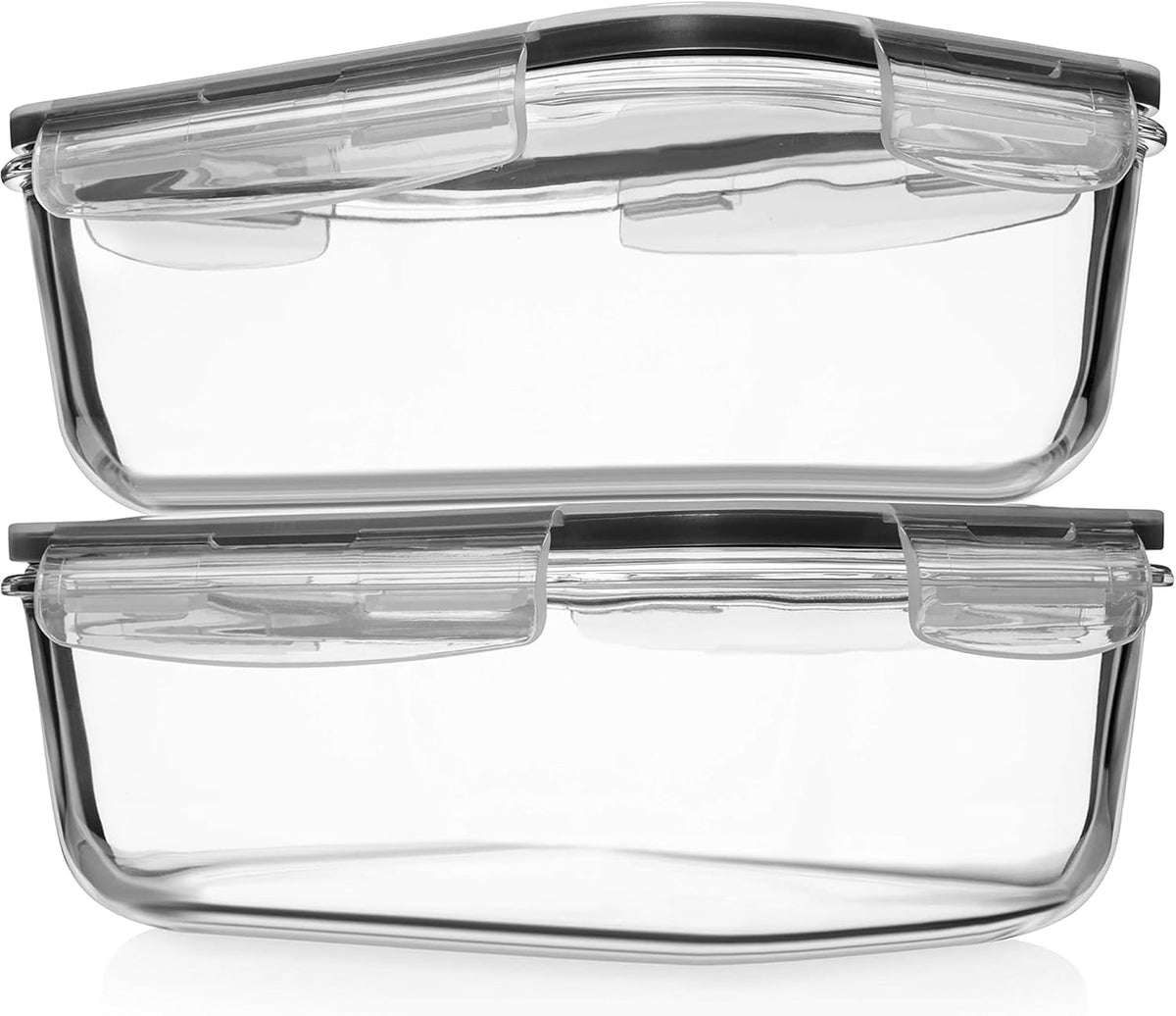Razab 4 PC 1860ml / 63 Oz / 8 Cups Large Glass Food Storage Containers with Lids - Glass Meal Prep Containers for Roasting & Storing Leftover, Lunch Container with Lids, Microwave & Oven Safe