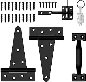 HAPPTGATE Heavy Duty Fence Gate Hardware Kit, 6in Gate Hinges and Latch Set