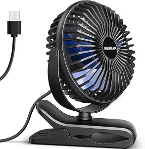 BESKAR USB Clip on Fan, Portable Small Desk Fan with Cord Powered