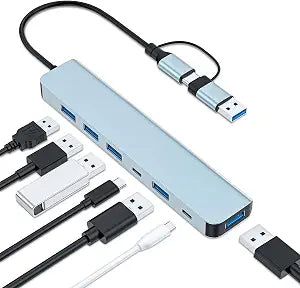 USB C Hub/USB Hub,7 in 1 Aluminum USB 3.0 Splitter and USB 2.0 Ports