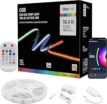 16.4ft Bluetooth RGB COB Led Strip Light with App, IR Remote