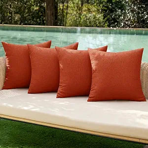MIULEE Pack of 4 Decorative Outdoor Throw Pillow Covers Linen Waterproof Pillow Covers Summer Farmhouse Cushion Cases for Patio Garden Tent Balcony Couch Sofa 18x18 Inch Burnt Orange