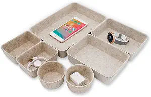 Welaxy 7pc Scandinavian Felt Desk Drawer Organizer Oatmeal Catchall Tray