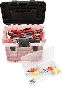 Stalwart Portable Tool Box for Women or Men, Pink, 10 x 7 x 10.5in
