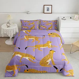 Feelyou Wildlife Animal Leopard Comforter Set Twin Size Animal Leopard Bedding Set for Kids Boys Girls Leopard Comforter Purple Bed Set