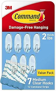 Command Medium Clear Clear Hooks, 7 Hooks, 12 Strips