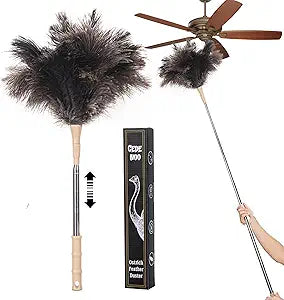 Extendable Ostrich Feather Duster, Natural Ostrich Feathers Long Handle Duster for Cleaning, 47 Soft & Fluffy Feather Duster for High Ceilings, Fans, Walls, Furniture, Home Dusting