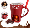 Sweet Fondue Cup for Date Night and More, Chocolate Melting Cup Set with Forks, Perfect as Fondue Mug or Chocolate Fondue Mug - Ideal Gifts for Birthday, Wedding, Mini Simmer Mug (Red)