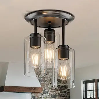 Kalium 3-Lights Semi Flush Mount Ceiling Light Fixture Black for Kitchen
