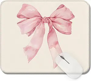 Pink Bow Mouse Pad 9.5x8 Inch, Aesthetic Girly Coquette Ribbon Bow Mouse Pads for Computer Laptop Office Desk Accessories, Coworker Gifts for Women Friend