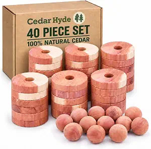 Cedar Blocks for Clothes Storage | Cedar Balls & Rings | Dresser Drawer Freshener Odor Eliminator | 40 Pieces, 30 Rings & Bonus 10 Balls, U.S.A Seller