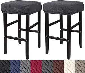 HFCNMY Stool Covers Rectangle,2 Pack Stretch Rectangle Bar Stool Covers Jacquard Vanity Stool Cover Washable Counter Stool Covers Bar Stool Seat Covers Saddle Seat Cover with Elastic Bands Dark Gray