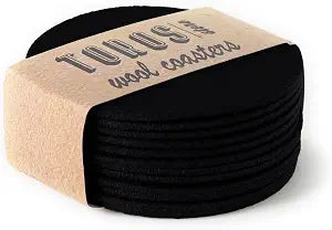 Set of 12 Felt Black Drink Coasters 4x4 inches - Round Coaster for Drinks Absorbent - Thick Coasters for Glasses - Premium Cup Mats - Protect Furniture from Heat, Stain, Scratches and Condensatio