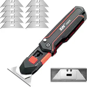 XW Folding Scraper Utility Knife,Heavy Duty Zinc Alloy Multi-functional Tool with 10 PCS SK5 Extra Replacement Blades