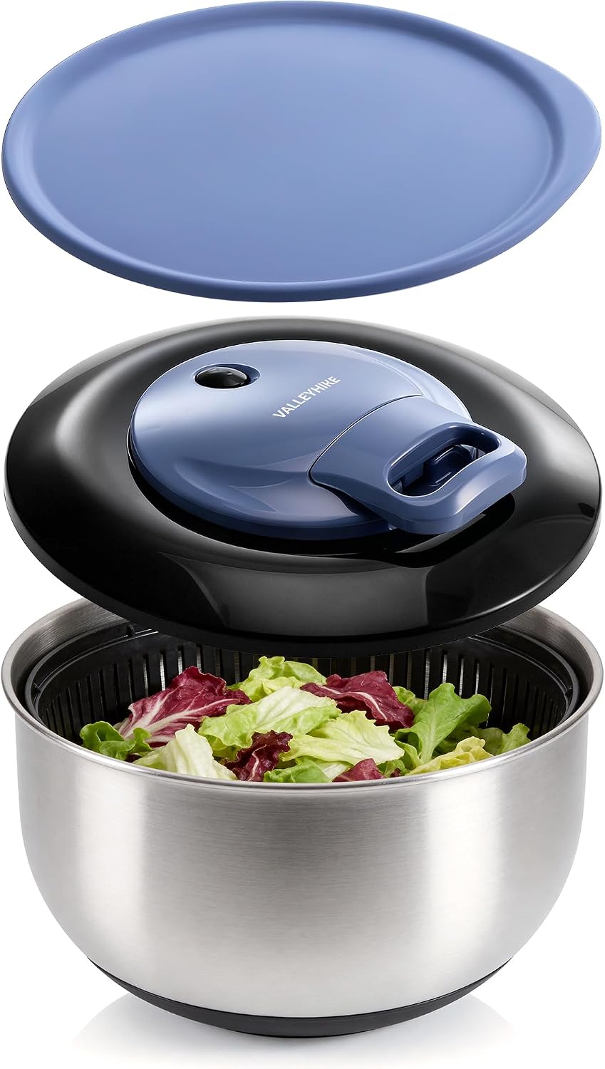 VALLEYHIKE Stainless Steel Salad Spinner, 5.3QT/5L with Fresh-Keeping Lid