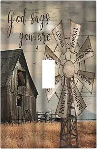Western Barn Windmill Cabin Rustic Inspirational Quotes 1 Gang Light Switch Covers Single Toggle Wall Plate Decorative Switchcover Electrical Switchplate for Farmhouse Bathroom Bedroom Decor