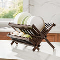 Simple Trending Bamboo Dish Rack, 2-Tier Foldable Dish Drying Rack
