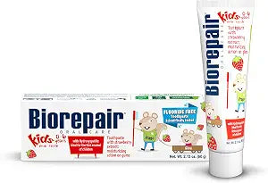 BIOREPAIR Kids- Kids and Baby Toothpaste with Hydroxyapatite, Gentle Cleansing & Enamel Protection, Strawberry Fluoride Free Toothpaste, Moisturizing Action on Gums, 0-6 Years, 2.12 Oz, Made in Italy