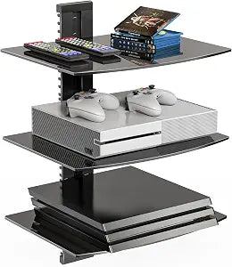 WALI 3 Tier Glass Floating TV Wall Shelf for Projector, DVD Players