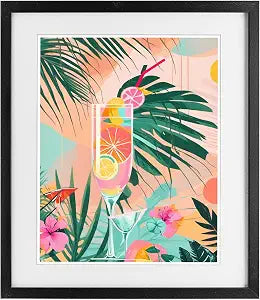 Jungle Lemonade Cocktail Floral, 13 x 16 Inch Framed Print Under Glass