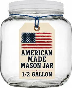 kitchentoolz Half Gallon Glass Large Mason Jar Wide Mouth with Airtight Metal Lid - 1/2 Gallon Mason Jars - BPA-Free Glass Jar with Lid - Dishwasher Safe Made in USA