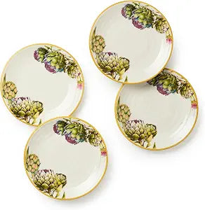 Verdura 6-Inch Canape Plates, Set of 4  Artichoke & Herb Stoneware Side Plates for Appetizers, Tapas, Bread & Desserts  Rustic Italian Garden Tableware